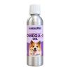 Iceland Pet Omega-3 Oil 250 ml in een zilverkleurige fles met witte dop, paars etiket en hond.